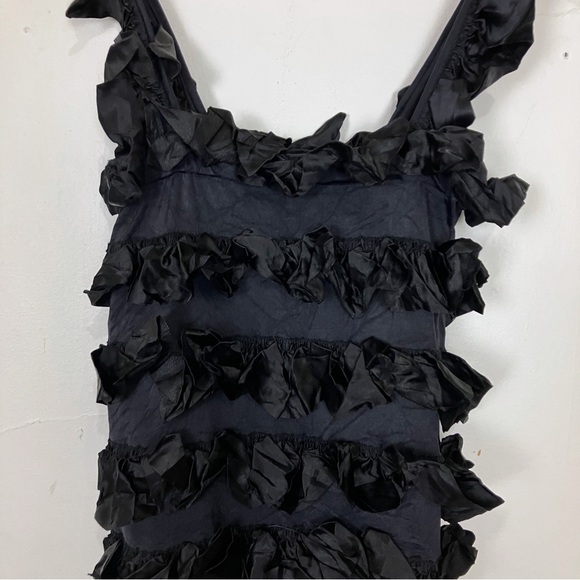 Vintage black ruffle bodycon bandage dress midi cocktail party frilly tiered - Picture 3 of 9